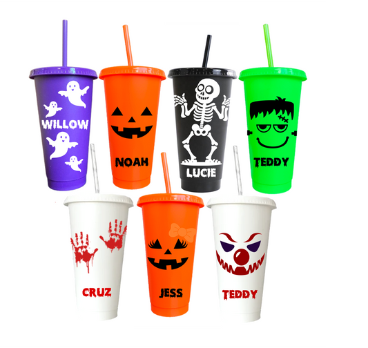 Halloween Personalised 24oz Cold Cup with Lid and Straw