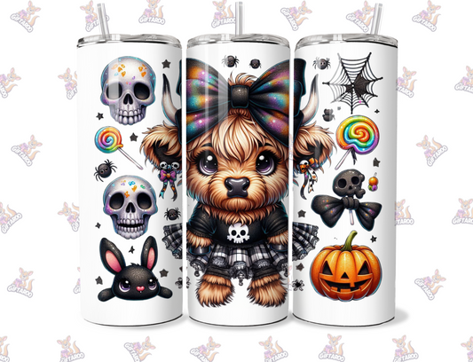 Goth Punk Highland Halloween Cow - Halloween 20oz Stainless Steel Tumbler - With Straw And Lid