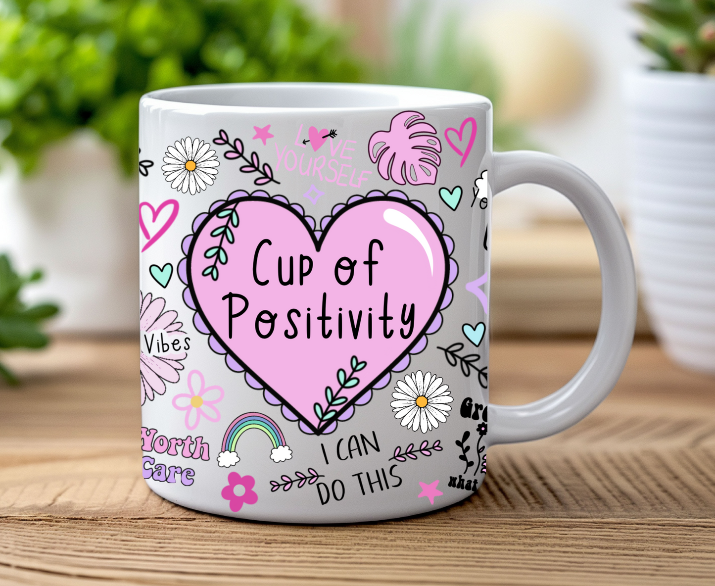 Cup of Positivity 11oz Mug | Daily Reminder Iced Coffee Cup | Self Love Mug | Positivity Vibes Empowerment