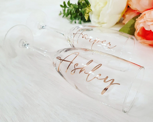 Personalised Glass Champagne Flutes | Prom | Hen Party | Reusable