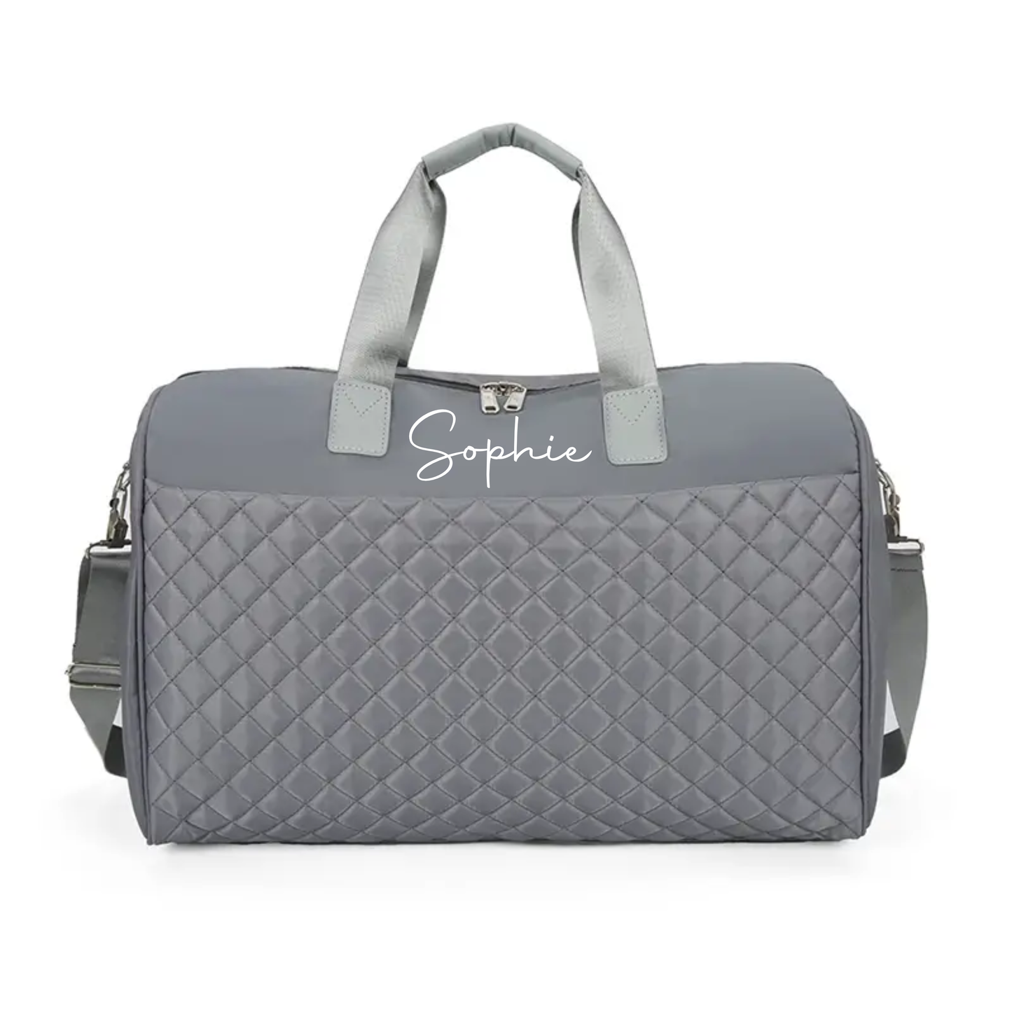 Grey Personalised Quilted Duffle Bag