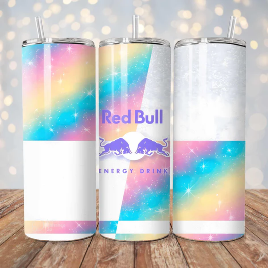 Rainbow Red Bull Inspired 20oz Stainless Steel Tumbler - With Straw And Lid - Metal and Plastic Straw