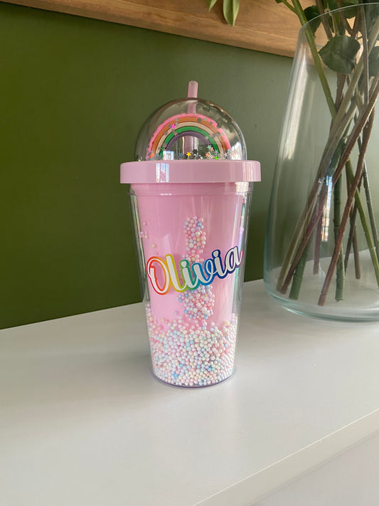 Personalised Rainbow Tumbler with 3D Dome Lid and Straw