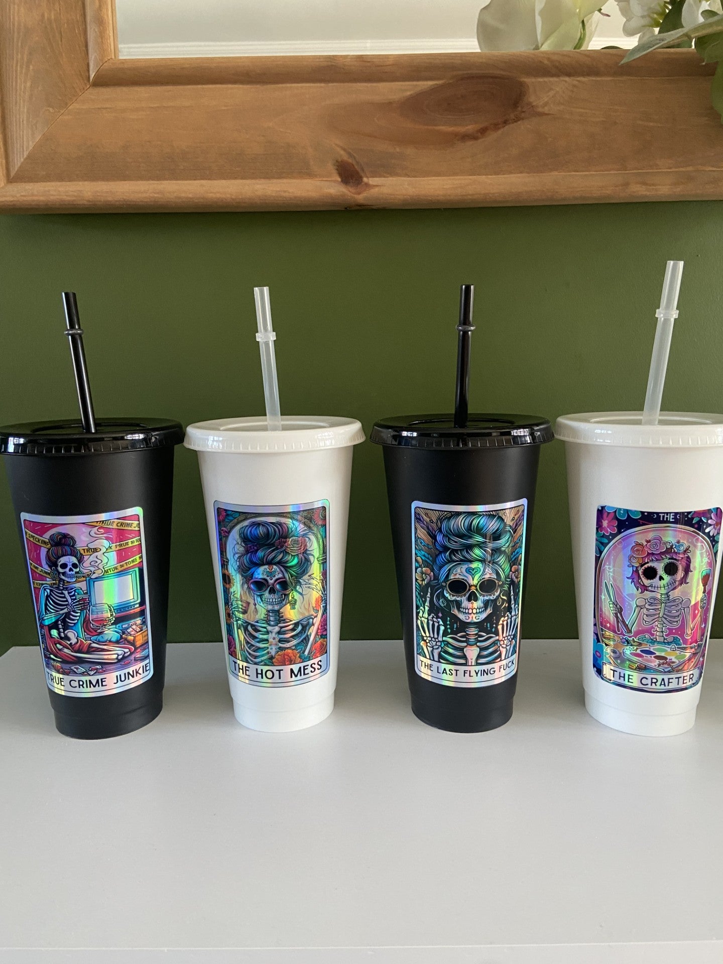 Tarot Card Inspired 24oz Cold Cup / Holographic Tarot Card | Iced Coffee Cold Cup with Lid and Straw / Loads of Designs