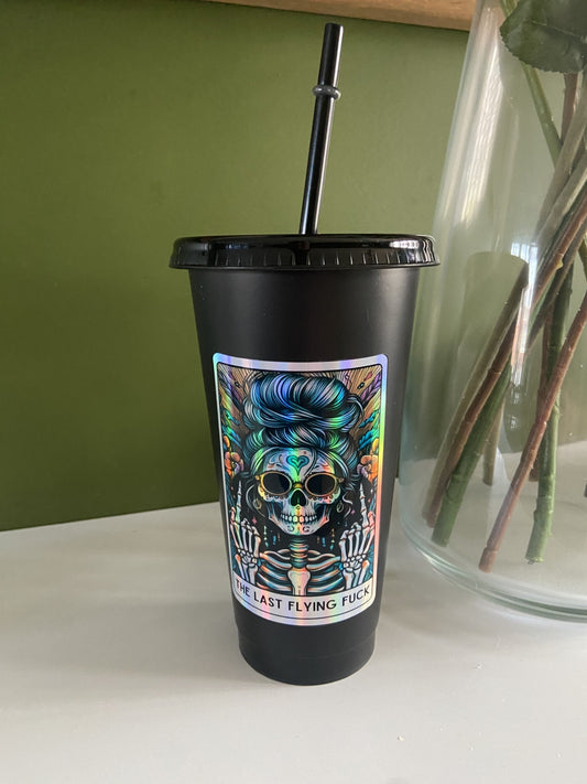 The Last Flying Fuck Tarot Card Inspired 24oz Cold Cup / Holographic Tarot Card | Iced Coffee Cold Cup with Lid and Straw / Loads of Designs