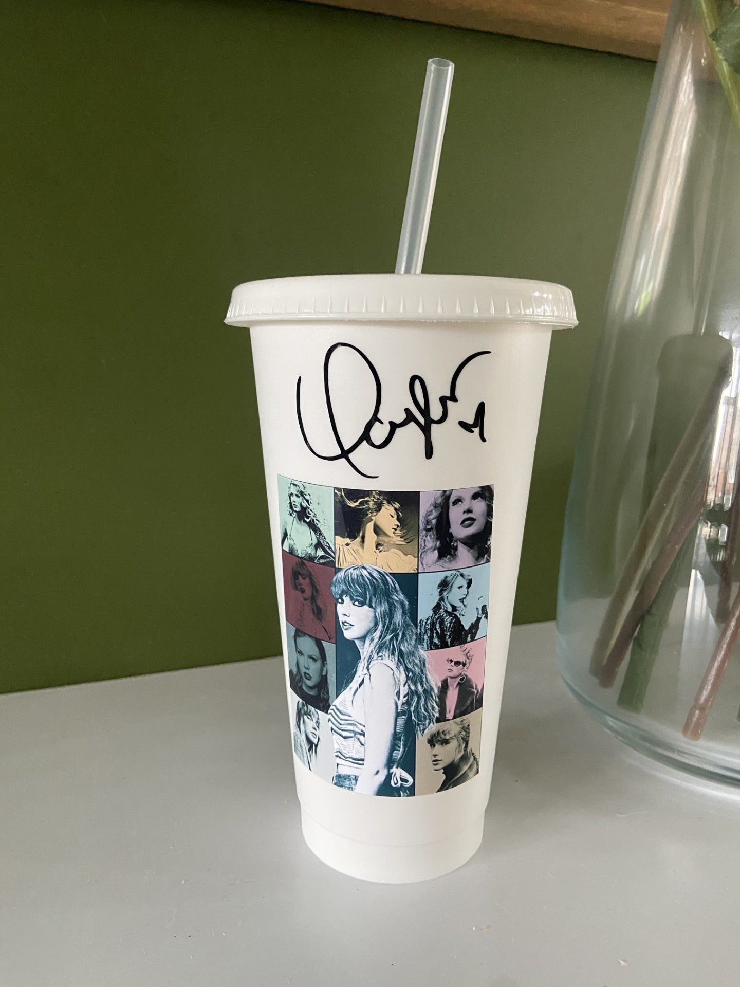 Taylor Swift 24oz White Cold Cup with Lid and Straw