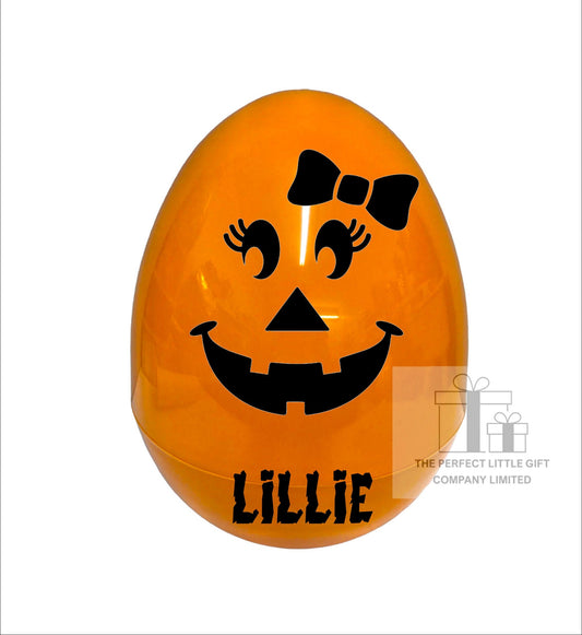 Personalised Pumpkin Halloween Fillable Egg | Cute Girl Pumpkin | Huge Plastic Empty Egg | Halloween Present | Different Designs Available