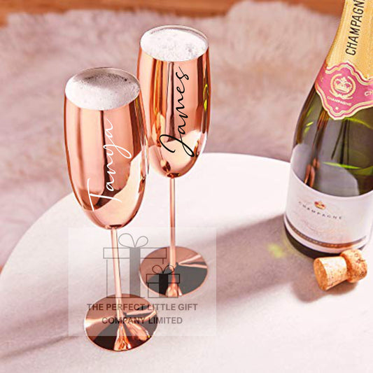 Rose Gold Stainless Steel Personalised Champagne Glasses